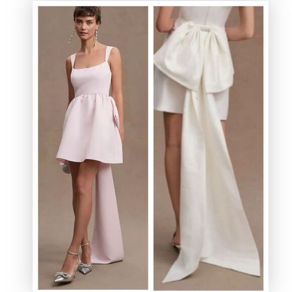 Sachin & Babi BHLDN Pink Archie V-Neck Mini with White Bow Size 8 NWT $395 - Picture 1 of 8